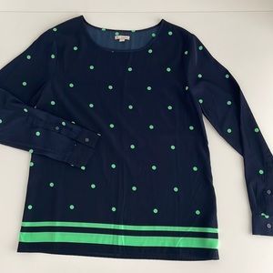 [ GAP Long Sleeve Business Casual Shirt Navy Green Polka Dot Striped Blouse ] XS